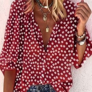 CLEARANCE NWOT Floral Print Button Front Shirt, Casual Lantern Sleeve Shirt